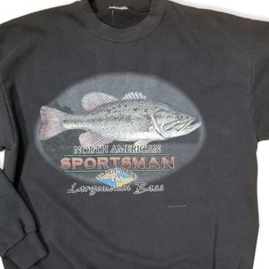 Vintage Black Largemouth Bass Crewneck Sweatshirt Wildlife Large